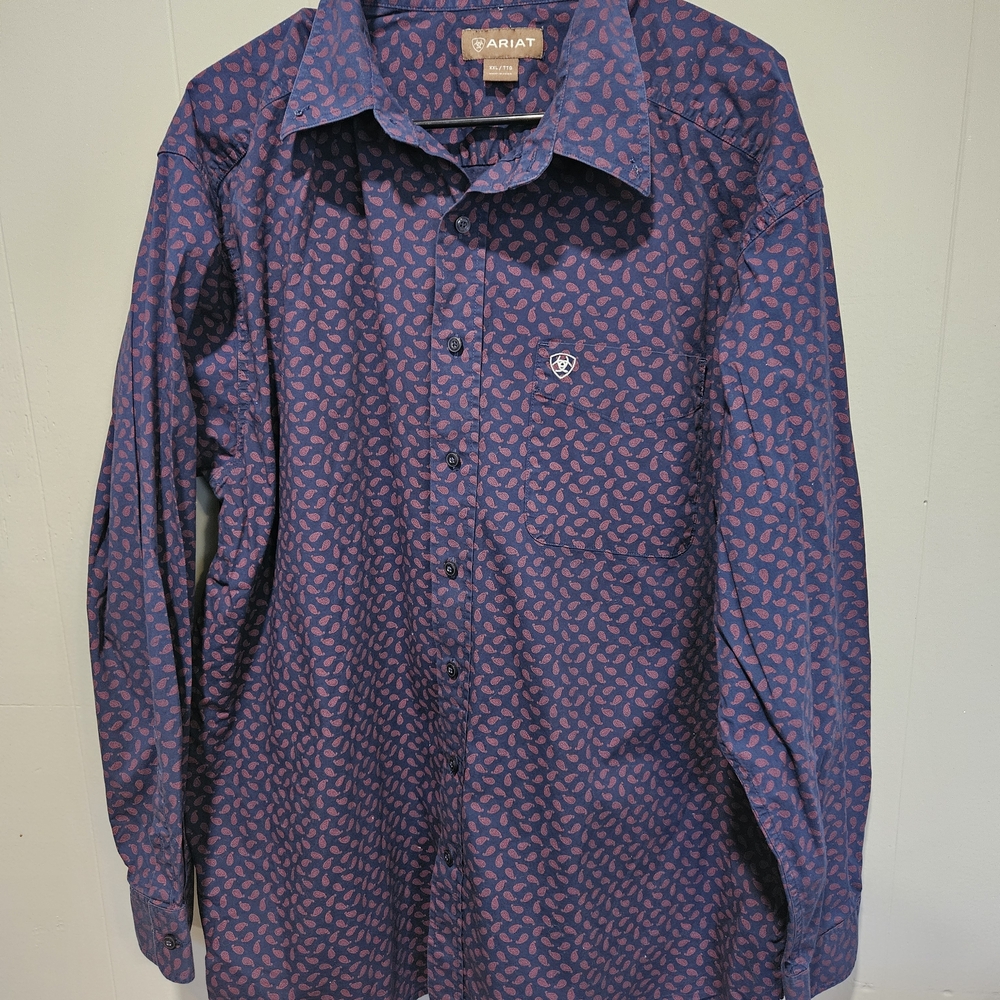 Ariat Men's Blue and And Red Patterned Shirt Western Buttondown  XXL
